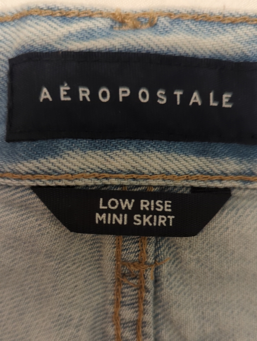 Aeropostale Light Blue Distressed Denim Skirt with Pockets And Branded Button - Picture 5 of 9